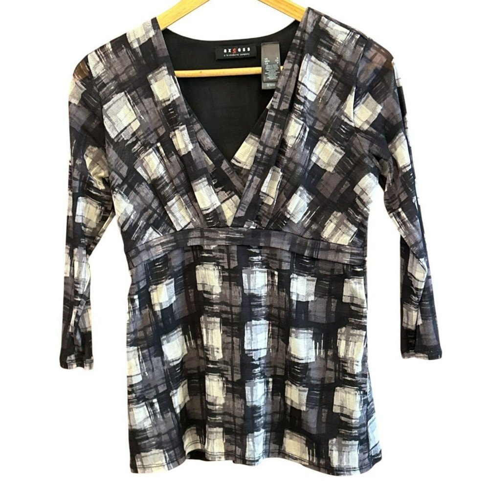 Y2K Axcess By Liz Claiborne Back White Plaid Print Babydoll Blouse Size Small